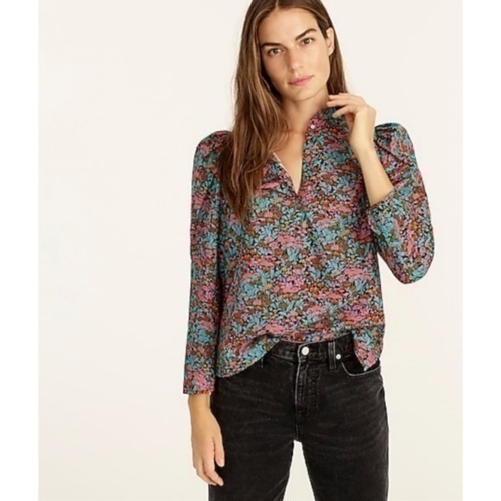 J.Crew Classic cotton Puff-sleeve top in Ratti® Red blooms